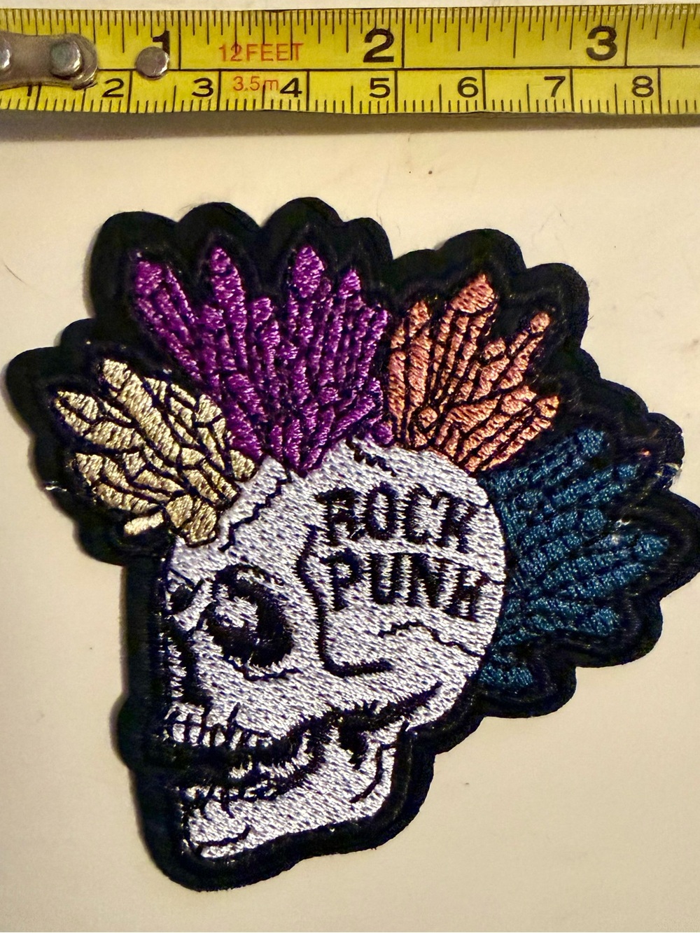 Embroidered Skull 'Rock Punk' Patch in Purple, Teal, Gold